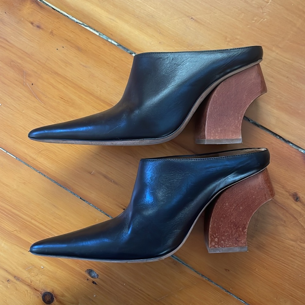 Rejina Pyo Black Leather Jasmin Mule Heel Size 36 6 MSRP 375
